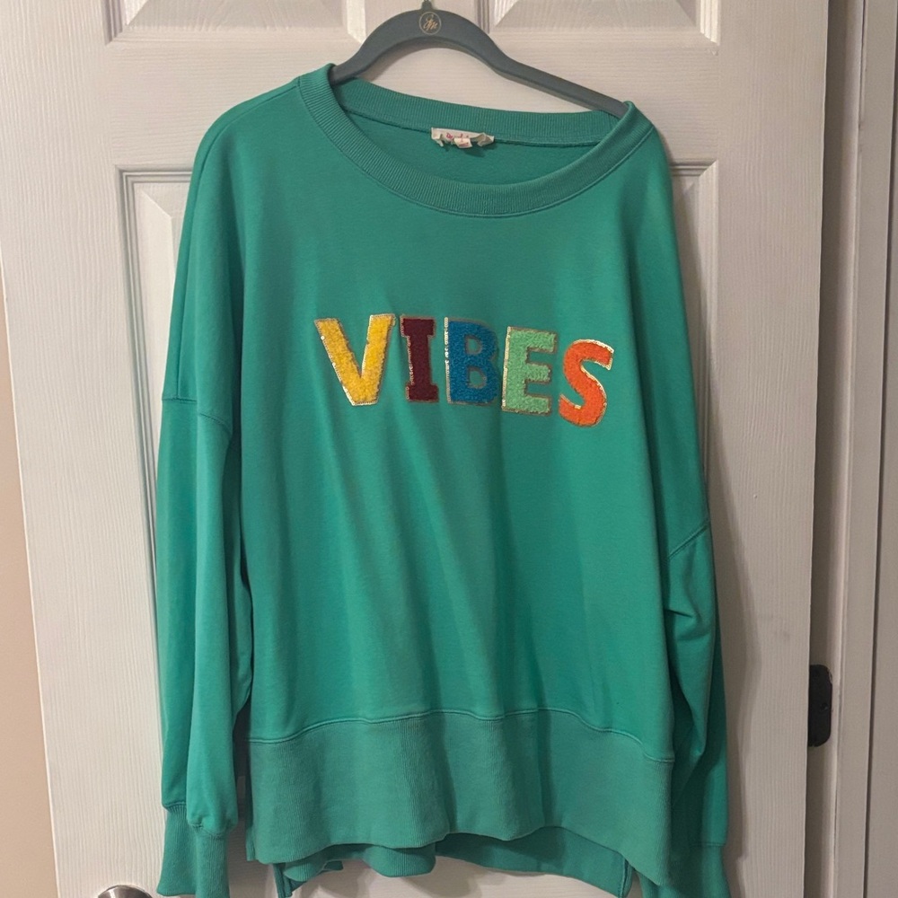Teal 'VIBES' Embroidered Sweatshirt
